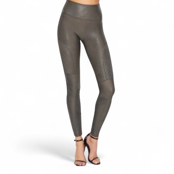 SPANX Faux Leather Moto Leggings in Gunmetal - Picture 2 of 7